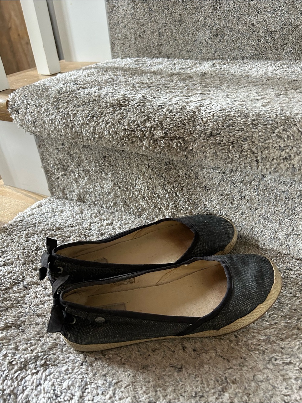 UGG Black Canvas Espadrille Flats with Heel Bow